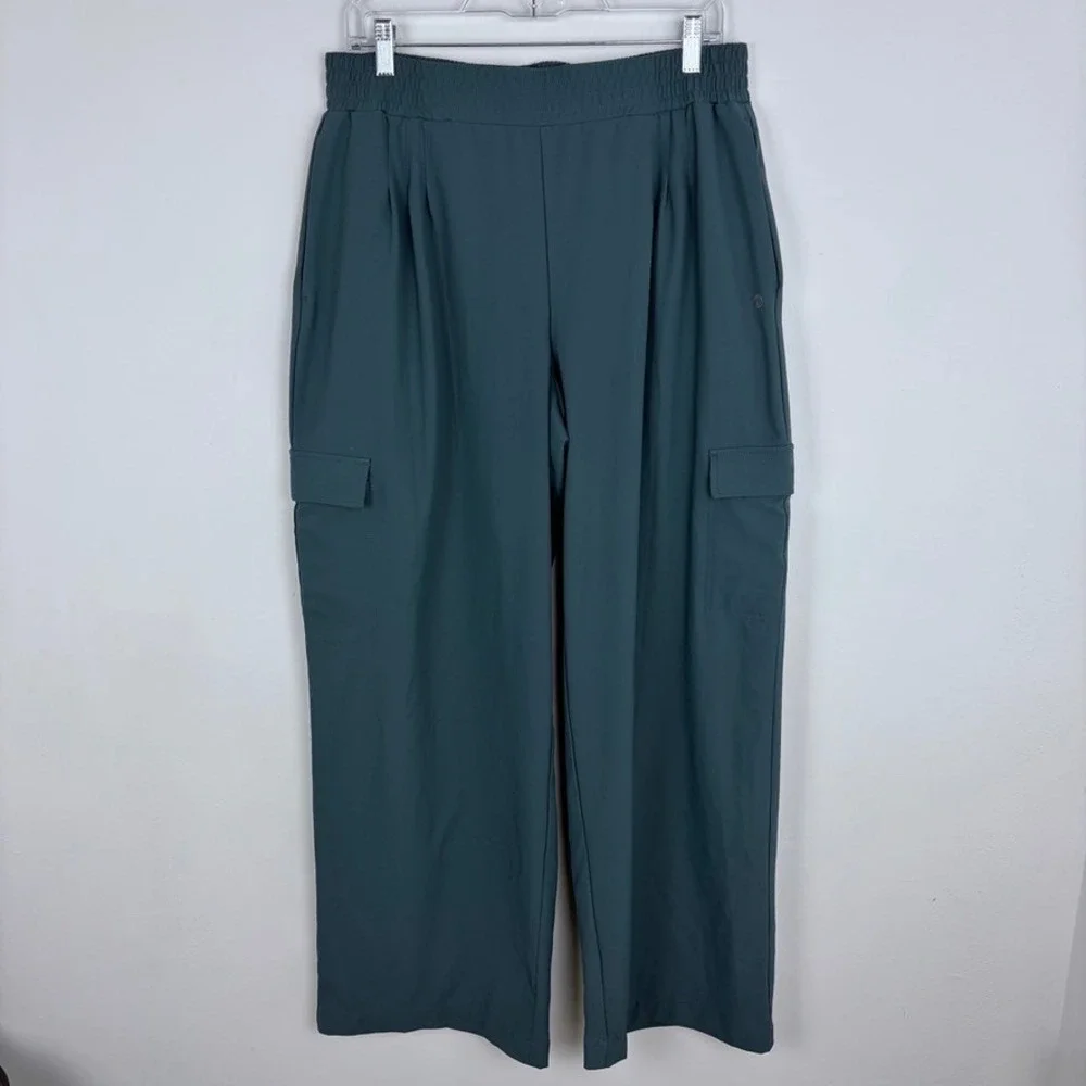 Apana Pleated Wide Leg Cargo Pants Dark Teal Athleisure Gorpcore Size Large